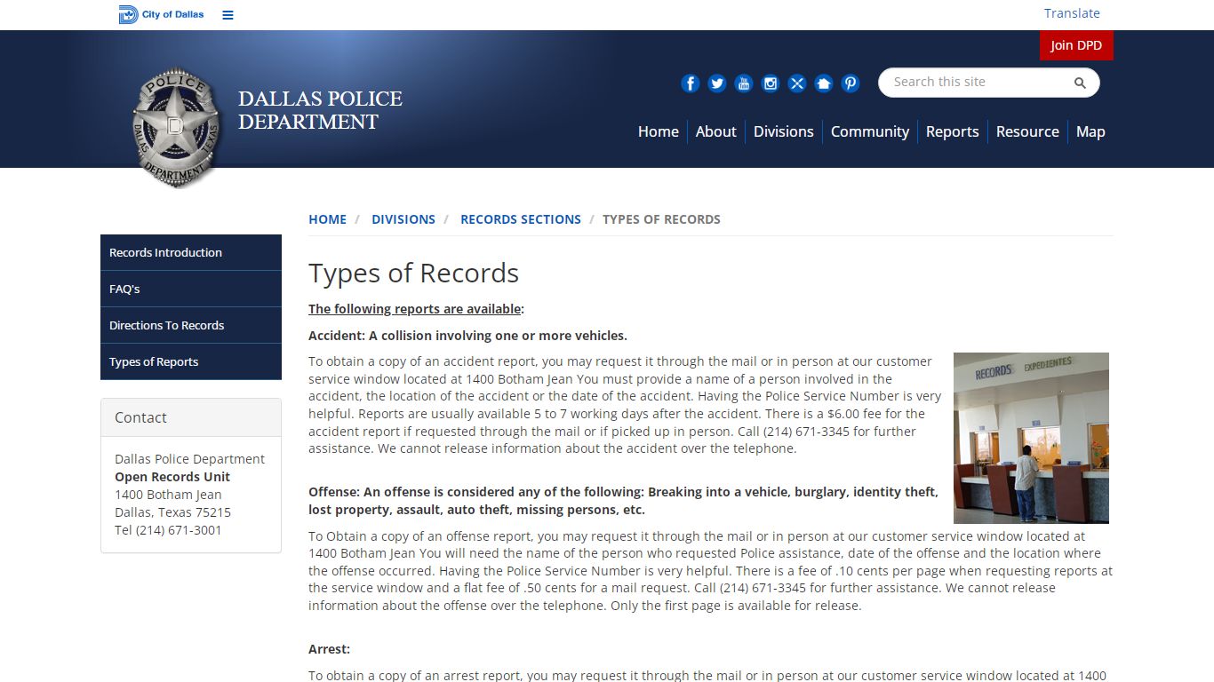 Types of Reports - Dallas Police Department