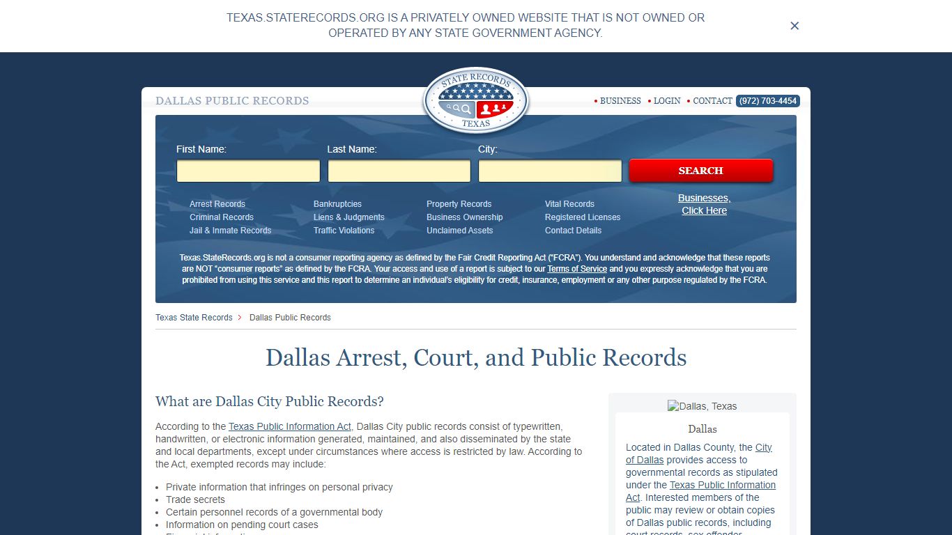 Dallas Arrest and Public Records | Texas.StateRecords.org
